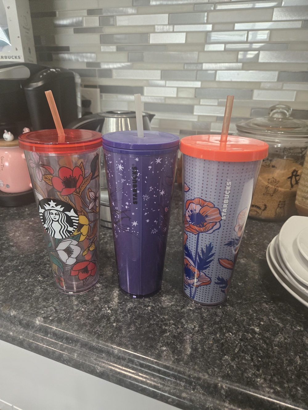 Starbucks Floral Tumbler Set in Purple & Red